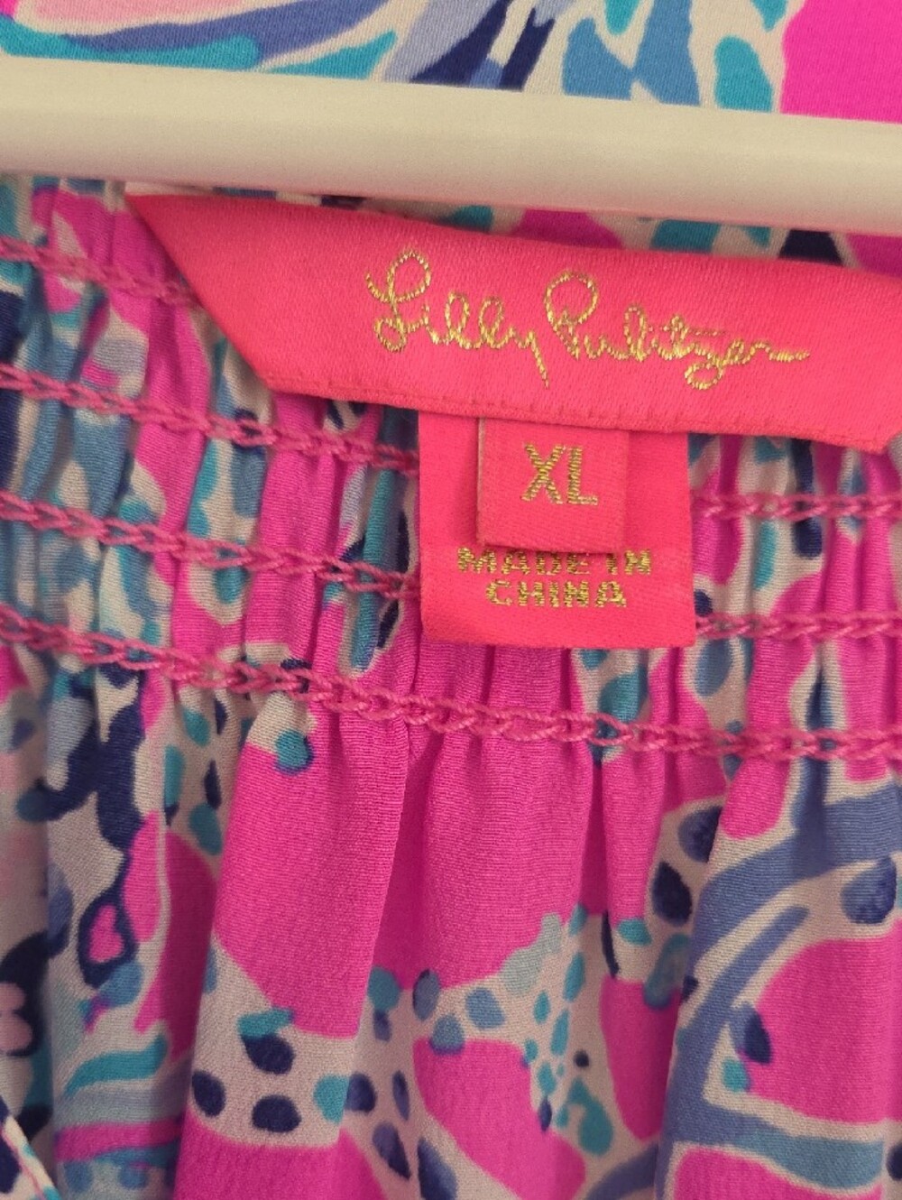 Lilly Pulitzer Hot Pink Tropical Print Peasant Blouse - Picture 2 of 3